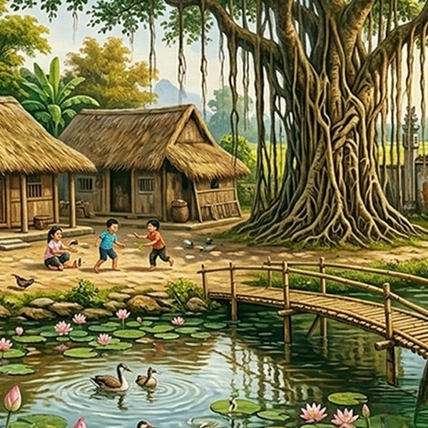 Vẽ tranh tường 3d nghệ thuật tranh phong thủy làng quê