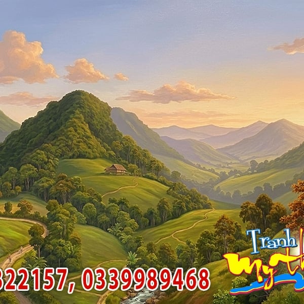 Vẽ Tranh Tường Phòng Khách -Tranh Sơn Thủy Hữu Tình