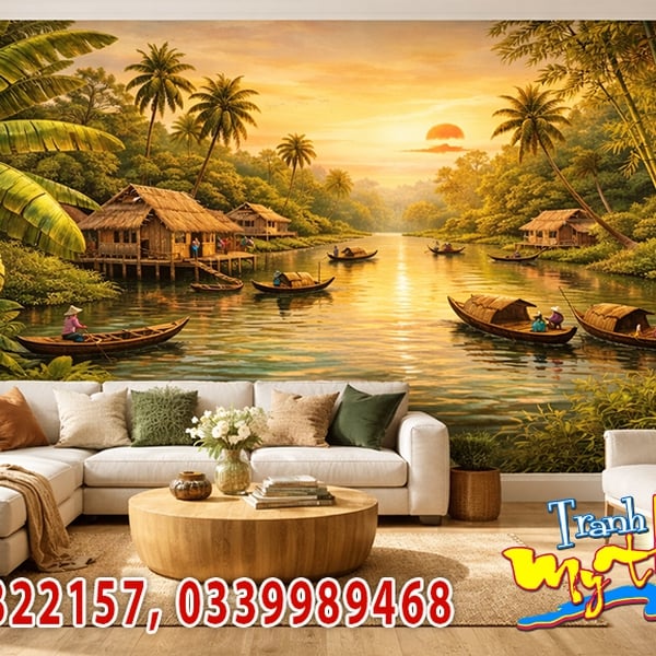 Vẽ Tranh Tường Phòng Khách-Miền Sông Nước Tại  Phước Long-Quận 9