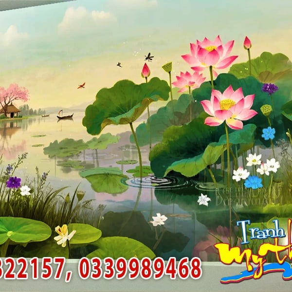 Vẽ tranh tường 3d nghệ thuật tranh phong thủy làng quê