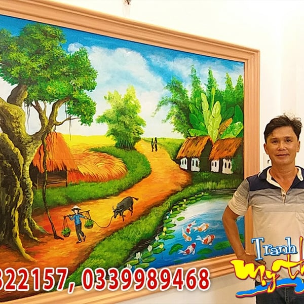 Vẽ tranh tường 3d nghệ thuật tranh phong thủy làng quê