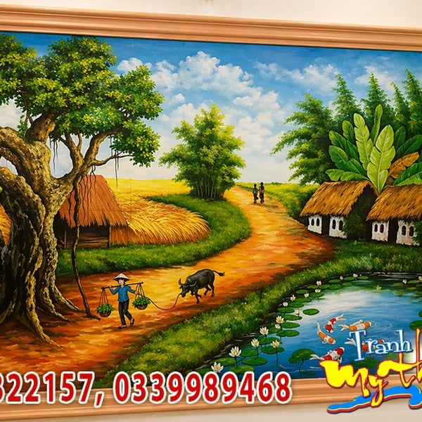 Vẽ tranh tường 3d nghệ thuật tranh phong thủy làng quê