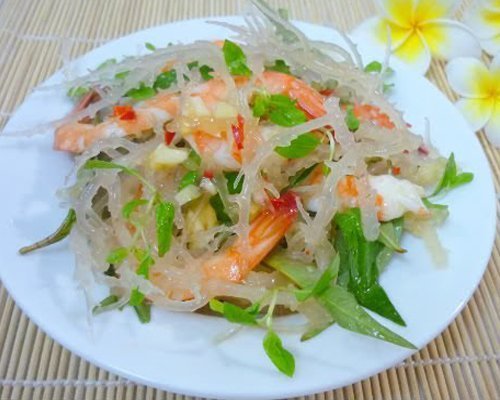 Gỏi tôm rau câu chân vịt