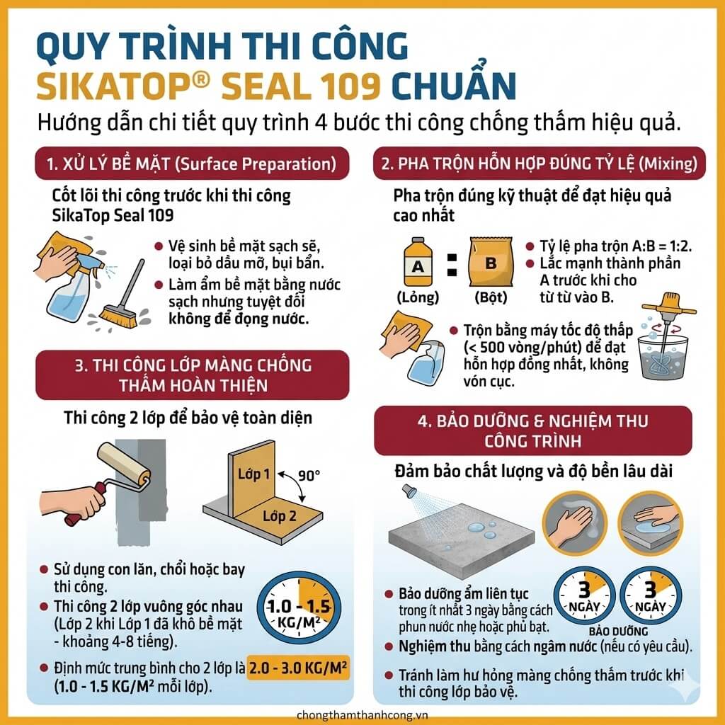 Quy trình thi công SikaTop Seal 109 VN chuẩn kỹ thuật