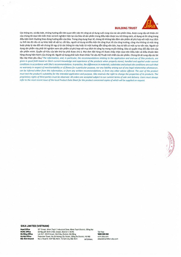 THÔNG BÁO NGỪNG CUNG CẤP SẢN PHẨM SIKA LITE