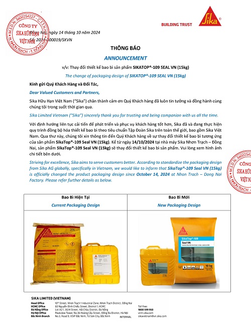 THƯ THÔNG BÁO THAY ĐỔI BAO BÌ SIKATOP 109 SEAL VN 2024