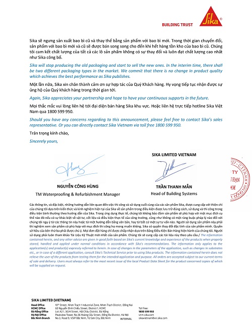 THƯ THÔNG BÁO THAY ĐỔI BAO BÌ SIKATOP 109 SEAL VN