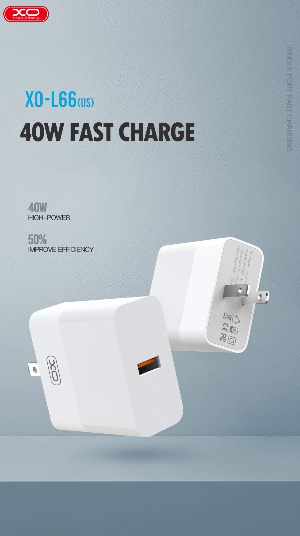 Đầu Sạc 40W 1 Cổng USB XO L66 Đầu Sạc 40W 1 Cổng USB XO L66