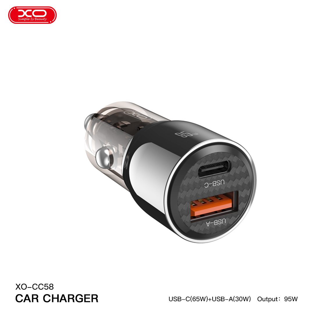 Đầu Sạc Ô Tô Trong Suốt 2 Cổng 95W (Type C/USB) XO CC58 Đầu Sạc Ô Tô Trong Suốt 2 Cổng 95W (Type C/USB) XO CC58