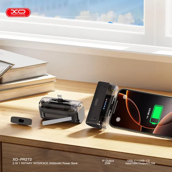 Sạc dự phòng XO PR273 - 5.000mAh, sạc nhanh 22.5W, kèm cổng iOS & Type-C