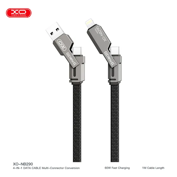 Cáp Sạc Đa Năng 4in1 XO NB290 - Giải Pháp Sạc Nhanh 60W Hoàn Hảo