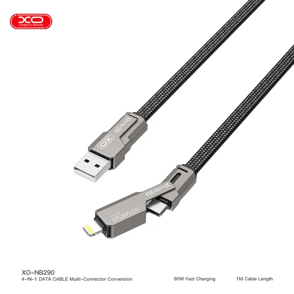 Cáp Sạc Đa Năng 4in1 XO NB290 - Giải Pháp Sạc Nhanh 60W Hoàn Hảo