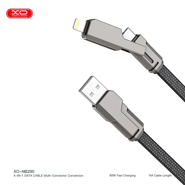 Cáp Sạc Đa Năng 4in1 XO NB290 - Giải Pháp Sạc Nhanh 60W Hoàn Hảo