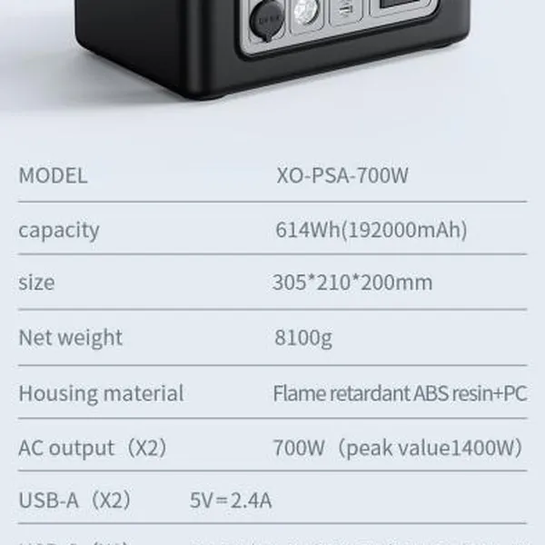 Trạm Lưu Trữ Năng Lượng XO PSA-700 – Giải Pháp Năng Lượng Toàn Diện Cho Cuộc Sống Hiện Đại, Dung Lượng 192,000mAh (614.4Wh)(PSA700)