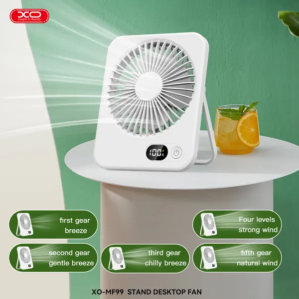 Quạt mini để bàn XO MF99 - Gấp gọn, màn hình LED, pin 1200mAh