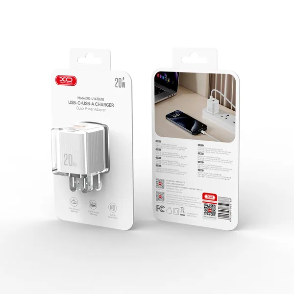 Củ sạc 20W XO L147 - Sạc siêu tốc, nhỏ gọn, lý tưởng cho sạc iPhone và Android.