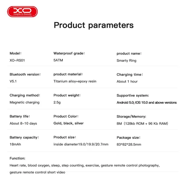 Nhẫn thông minh XO RS01 - Thiết bị theo dõi sức khỏe, điều khiển tiện lợi