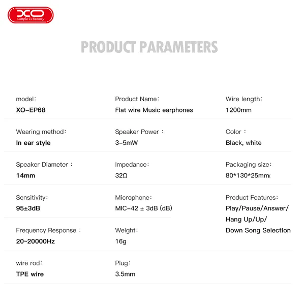 Tai nghe có dây XO EP68 - Jack 3.5mm, âm thanh sống động, giá rẻ