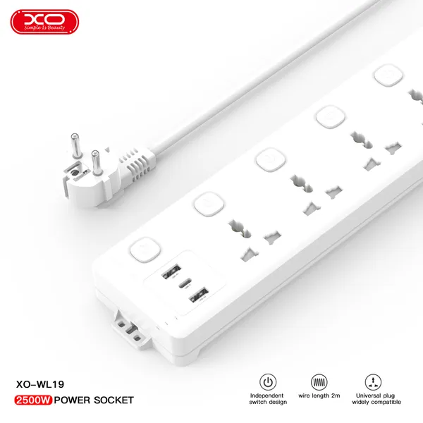 Ổ điện đa năng XO WL19 (US) - 6 ổ cắm, 5 USB, sạc siêu tiện lợi