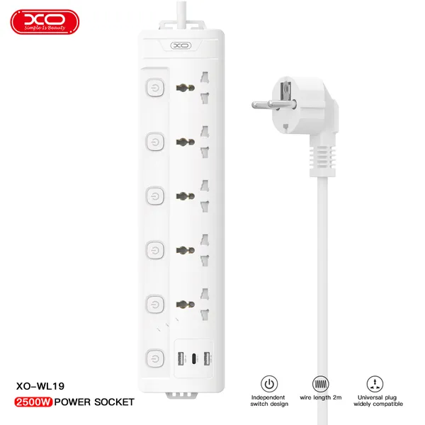 Ổ điện đa năng XO WL19 (US) - 6 ổ cắm, 5 USB, sạc siêu tiện lợi