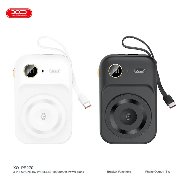 Sạc dự phòng không dây XO PR270 - 10.000mAh, sạc nhanh đa năng 3 trong 1