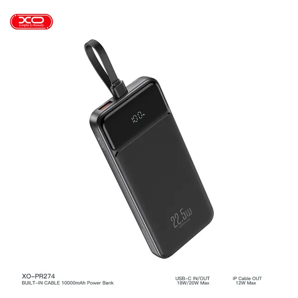 Sở hữu ngay sạc dự phòng có dây XO PR274 - Tích hợp cáp sạc 22.5W, màn hình LED