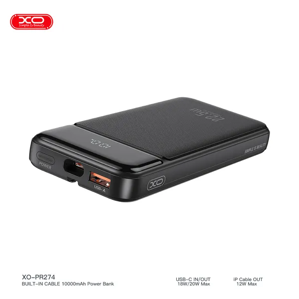 Sở hữu ngay sạc dự phòng có dây XO PR274 - Tích hợp cáp sạc 22.5W, màn hình LED
