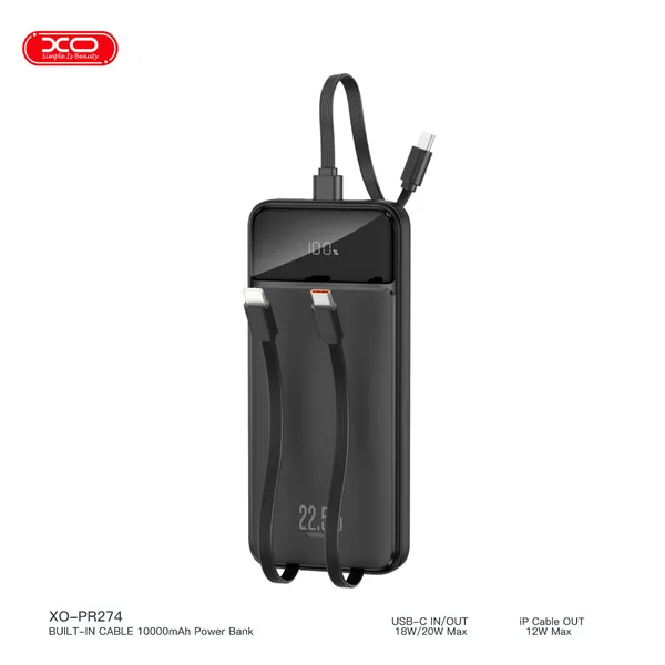 Sở hữu ngay sạc dự phòng có dây XO PR274 - Tích hợp cáp sạc 22.5W, màn hình LED