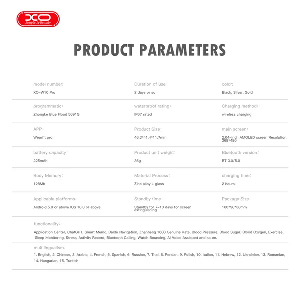 Đồng Hồ Thông Minh Màn Hình AMOLED XO W10 Pro - Trợ Lý AI, Pin Bền Bỉ