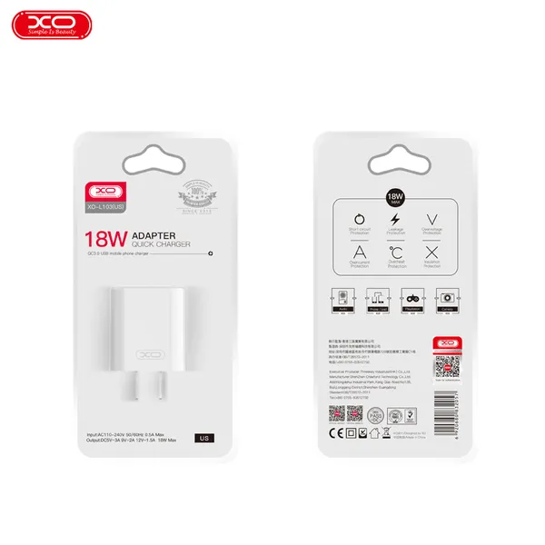 Đầu Sạc XO L103 - Sạc 1 Cổng, Đầy Pin 1 Nốt Nhạc, Hàng Chính Hãng