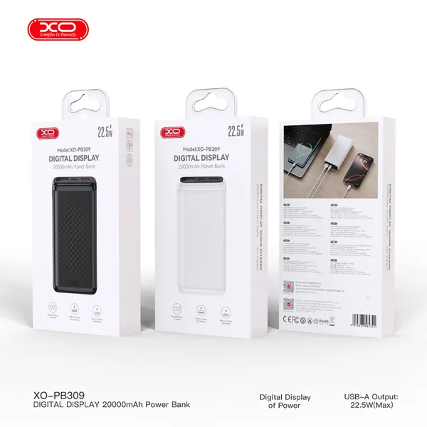 Sạc dự phòng XO PB309 - 20.000mAh, sạc siêu nhanh 22.5W, dung lượng khủng