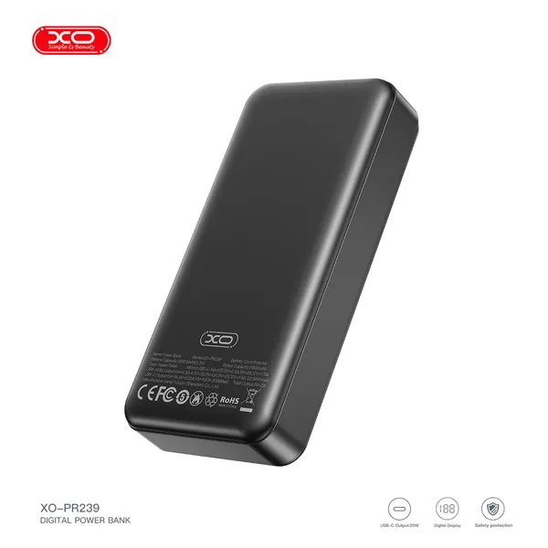 Sạc dự phòng XO PR239 - 20.000mAh, sạc nhanh PD 22.5W, màn hình LED