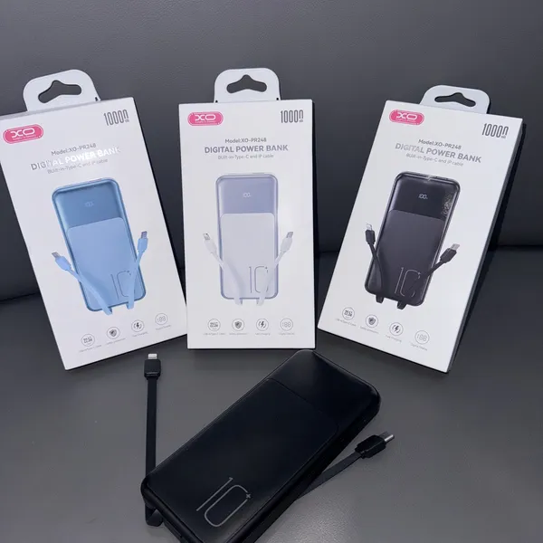 Sạc dự phòng XO PR248 - 10.000mAh, sạc nhanh đa năng, kèm 2 dây