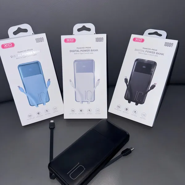 Sạc dự phòng XO PR248 - 10.000mAh, sạc nhanh đa năng, kèm 2 dây