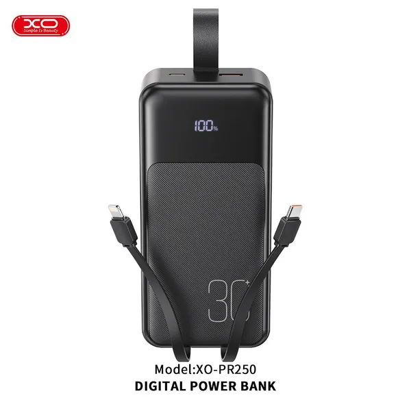 Sạc dự phòng XO PR250 - 30.000mAh, sạc nhanh đa năng, kèm 2 dây sạc