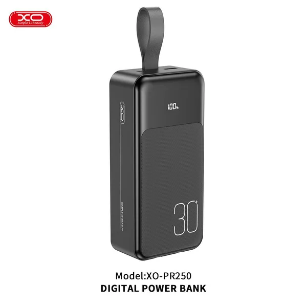 Sạc dự phòng XO PR250 - 30.000mAh, sạc nhanh đa năng, kèm 2 dây sạc