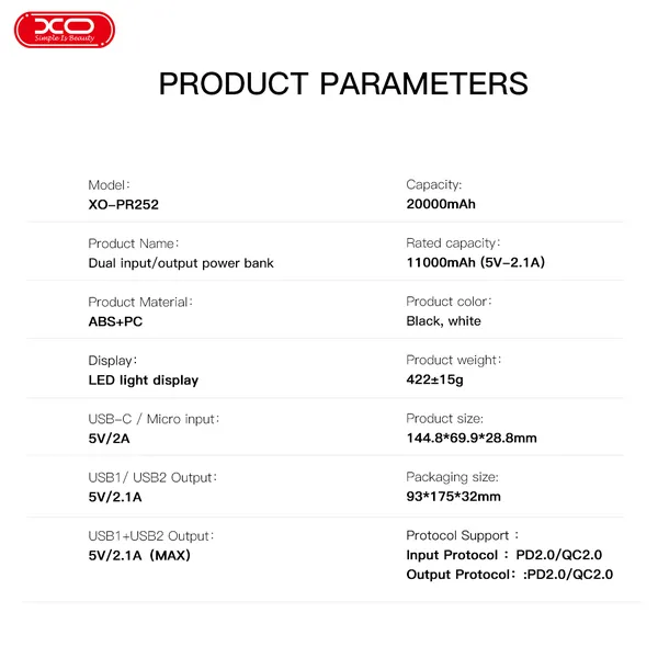 Sở hữu ngay sạc dự phòng 20.000 mAh XO PR252 - Giá tốt,