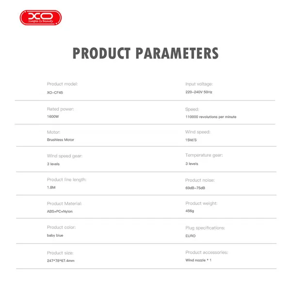 Máy sấy tóc bảo vệ tóc XO CF45 - Sấy khô nhanh chóng, an toàn cho tóc, tiện lợi cho mọi gia đình