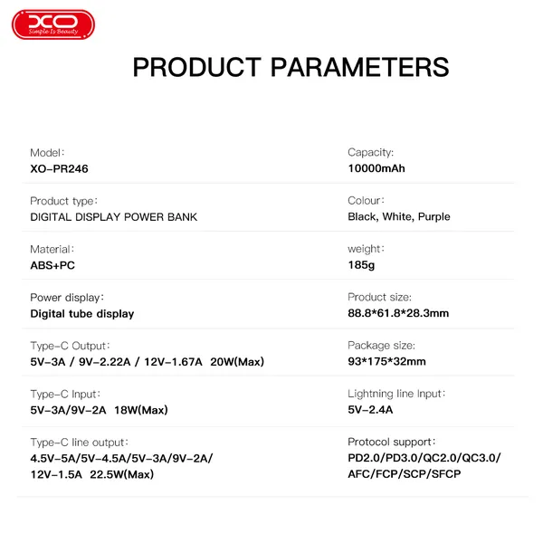 Pin Sạc Dự Phòng XO PR246 – Đột Phá Với Công Nghệ PD22.5W Và Màn Hình LED, Dung Lượng 10.000mAh