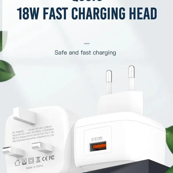 Bộ Sạc Chính Hãng XO L59, Công Suất 18W, Pin Đầy Mọi Nẻo Đường