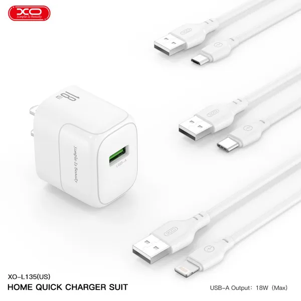 Bộ Sạc Điện Thoại XO L135 18W Hàng Chính Hãng, Nhỏ Gọn, An Toàn