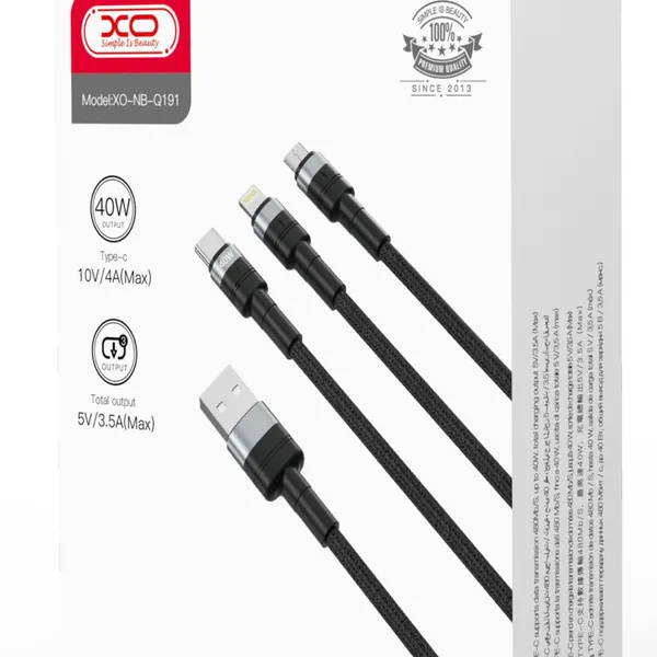 Dây Sạc Điện Thoại 3in1 XO Q191 Công Suất 40W - Sạc Nhanh, Đa Năng Và Siêu Bền
