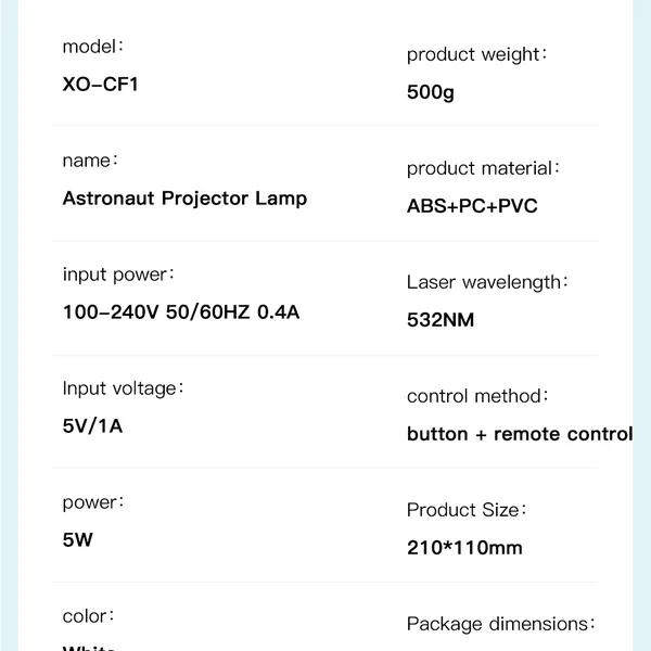 Đèn chiếu bầu trời sao hình phi hành gia XO CF1 - Chiếu ngân hà, điều khiển từ xa
