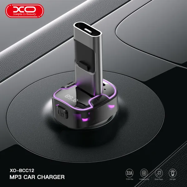 Đầu Sạc Ô Tô 2 Cổng Kèm MP3 5V (Đầu Type C + USB) XO BCC12, Tích Hợp Bluetooth V5.3