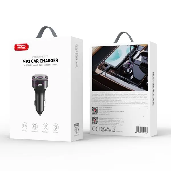 Đầu Sạc Ô Tô 2 Cổng Kèm MP3 5V (Đầu Type C + USB) XO BCC12, Tích Hợp Bluetooth V5.3