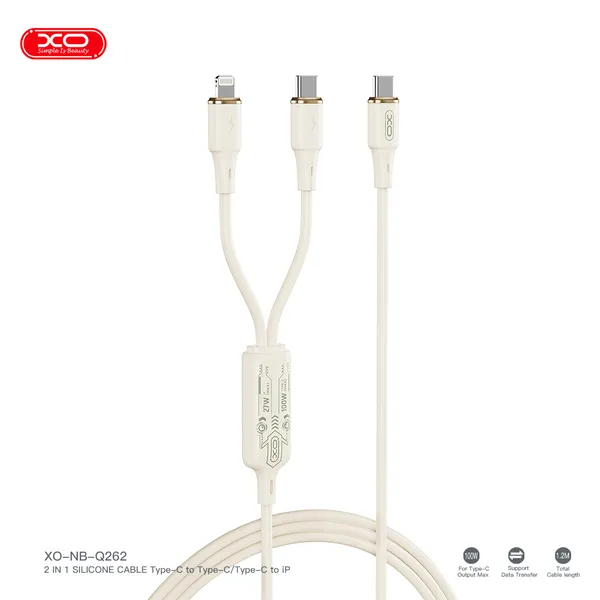 Dây Sạc Điện Thoại 2in1 XO Q262 - Sạc Nhanh 60W, Dây Sạc Nhiều Đầu Đa Năng Siêu Bền