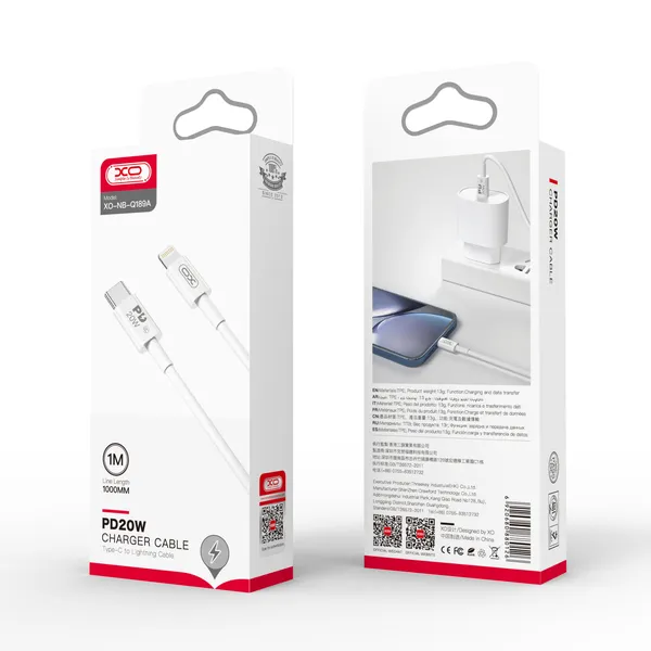 Dây sạc nhanh XO 2m NB Q189B 20W - Giải pháp cáp sạc PD tiện lợi, siêu bền. /Q189A 1m