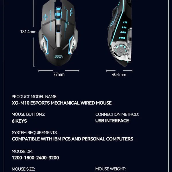 Chuột Laptop XO M10 - 6 Nút Chức Năng, Dành Cho Game Thủ Và Văn Phòng
