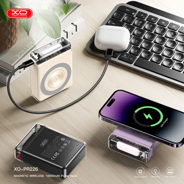 Sạc Dự Phòng Không Dây XO PR226 10,000mAh, Hỗ Trợ Sạc Nhanh, Kích Thước Nhỏ Gọn.