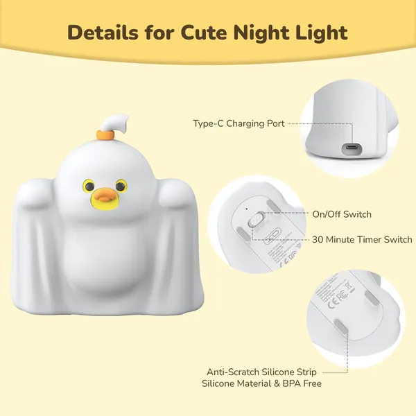 Đèn Ngủ Vỗ Tay Silicon XO OZ15 - Ánh Sáng 3 Cấp Độ, Thiết Kế "Vịt Ma" Cực Cute - XO OZ15 Ghost Duck.